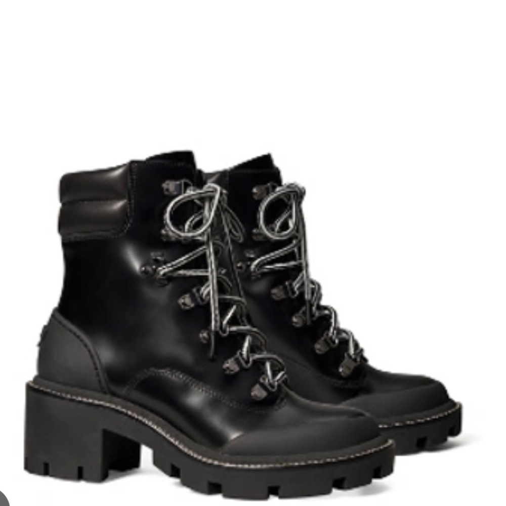 New Tory Burch Lug Sole Hiker Lace Up Ankle Boots